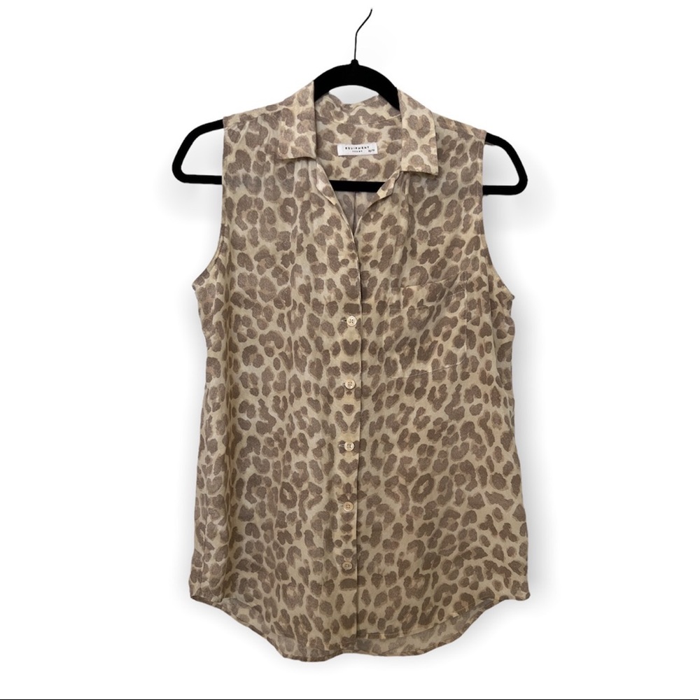 Equipment Silk Animal Print Button Down Collared Tank with Front Pocket XS